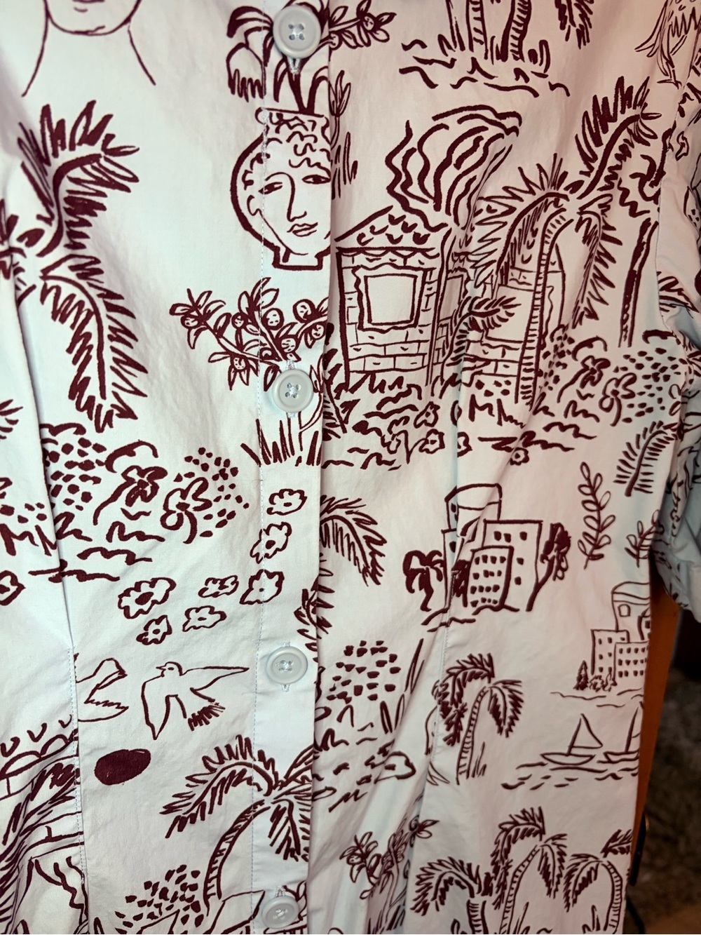 Monki Pale Blue Shirt Dress with Maroon Botanical Print - Picture 11 of 11